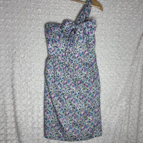 J. Crew made with Liberty Fabric Colorful Floral Print Sheath One Shoulder Dress - Picture 4 of 8